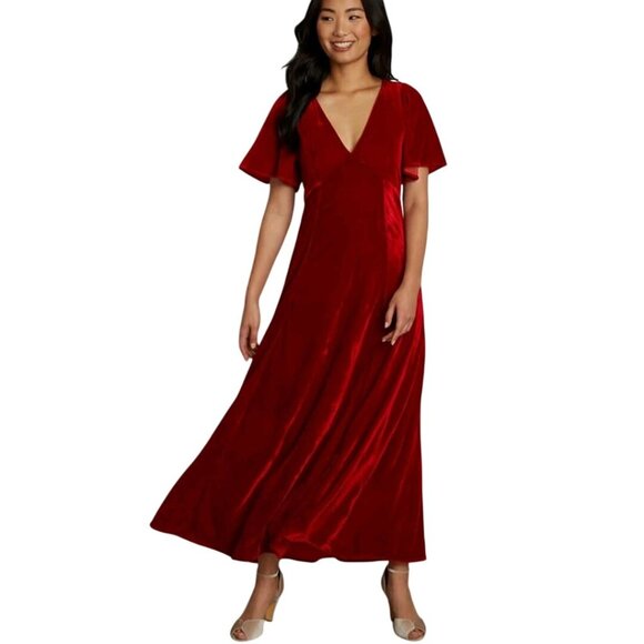ModCloth NWT* Captivating Charisma Red Velvet Maxi Dress Size 1X - Picture 1 of 11